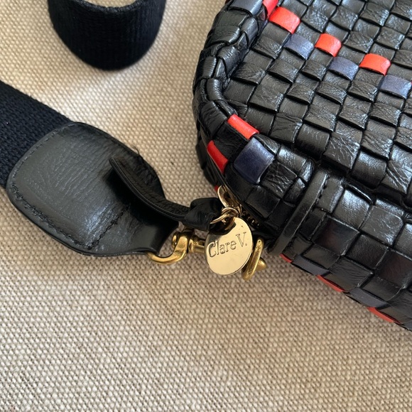 CLARE V Woven Leather Striped Marisol Crossbody Bag - Picture 5 of 11